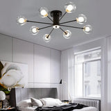 Modern Iron Sputnik Ceiling Lamp With Clear Glass Shades - Black/White 8/10 Lights 8 / Black