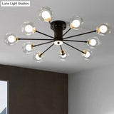 Modern Iron Sputnik Ceiling Lamp With Clear Glass Shades - Black/White 8/10 Lights