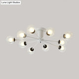 Modern Iron Sputnik Ceiling Lamp With Clear Glass Shades - Black/White 8/10 Lights