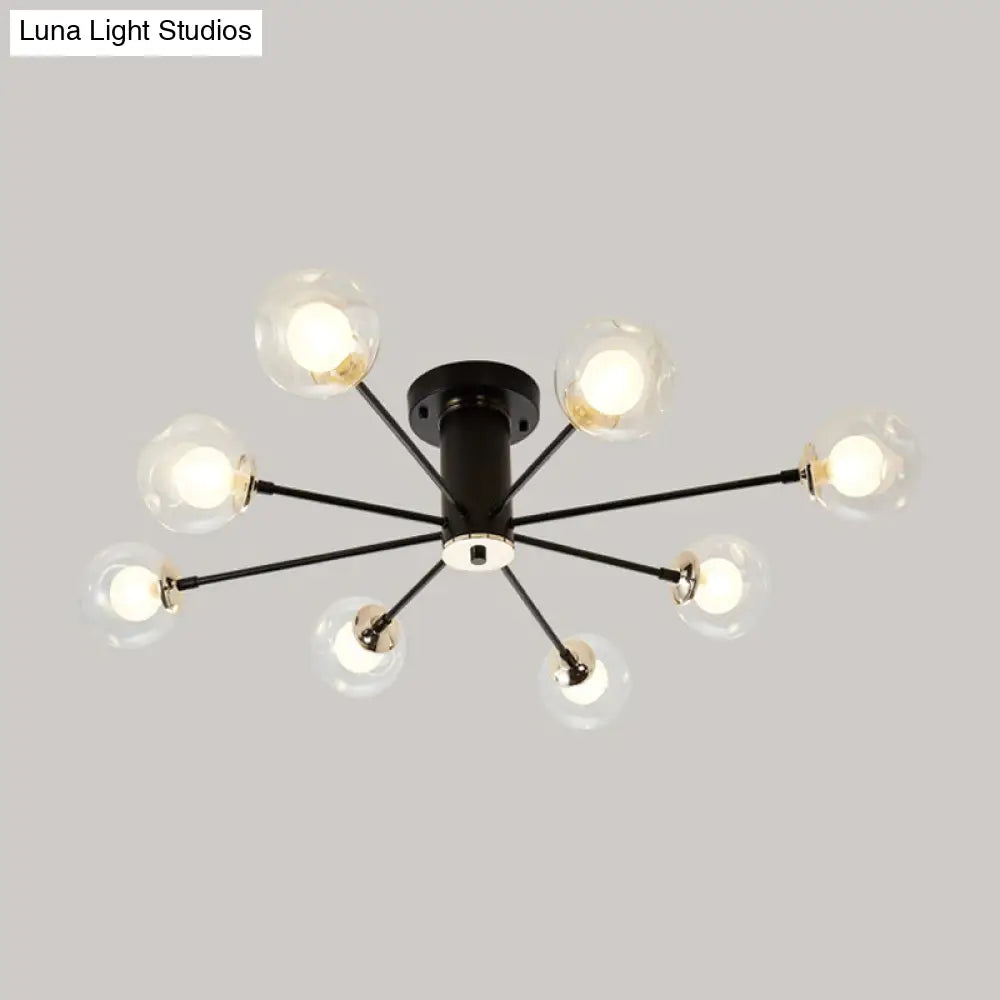 Modern Iron Sputnik Ceiling Lamp With Clear Glass Shades - Black/White 8/10 Lights