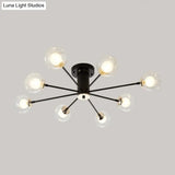 Modern Iron Sputnik Ceiling Lamp With Clear Glass Shades - Black/White 8/10 Lights