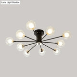 Modern Iron Sputnik Ceiling Lamp With Clear Glass Shades - Black/White 8/10 Lights