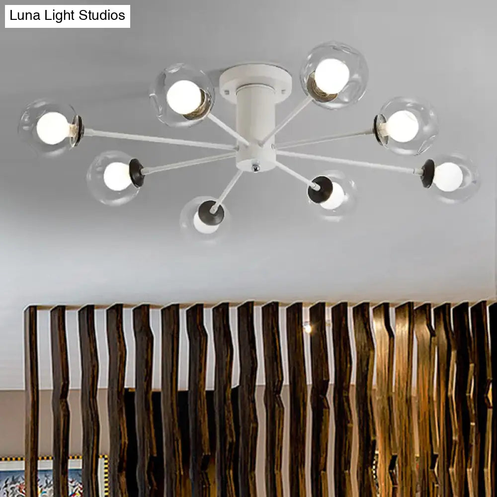 Modern Iron Sputnik Ceiling Lamp With Clear Glass Shades - Black/White 8/10 Lights