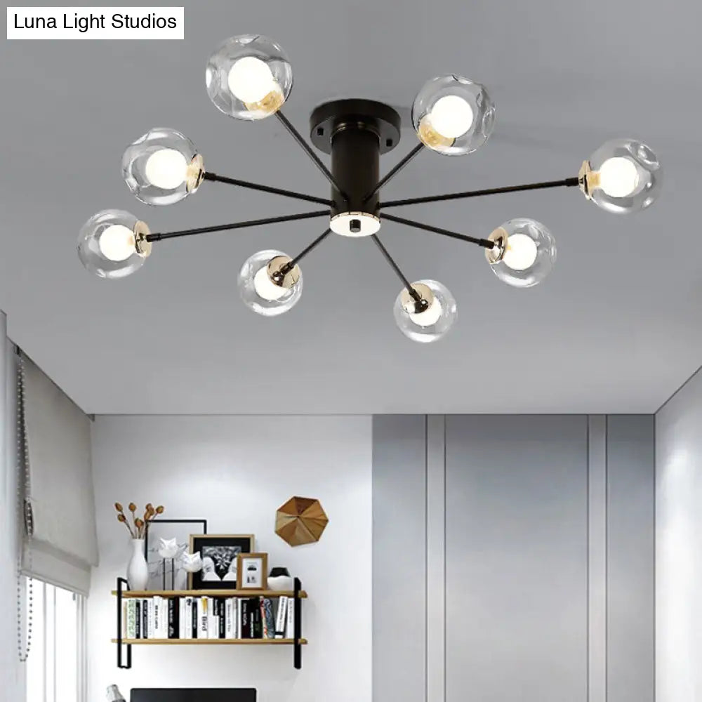 Modern Iron Sputnik Ceiling Lamp With Clear Glass Shades - Black/White 8/10 Lights