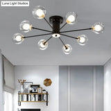 Modern Iron Sputnik Ceiling Lamp With Clear Glass Shades - Black/White 8/10 Lights
