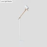 Modern Iron Swing Arm Floor Lamp - White/Black With Wood Tube Accent 1-Light Standing Light