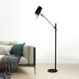 Modern Iron Swing Arm Floor Lamp - White/Black With Wood Tube Accent 1-Light Standing Light Black