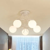Modern Iron Swirling Semi Flush Ceiling Light With Opal Glass Shade - 5 Heads Black/White Finish