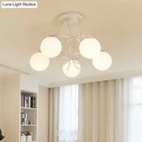 Modern Iron Swirling Semi Flush Ceiling Light With Opal Glass Shade - 5 Heads Black/White Finish