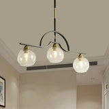 Modern Island Light Fixture - Black Finish Pendant Lamp With Cream/Clear Glass Shades Clear