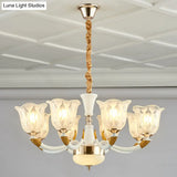 Modern Ivory Blossom Ceiling Light: Clear Textured Glass Chandelier For Living Room