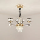 Modern K9 Crystal 3-Head Chrome Drum Pendant Chandelier With Antler Design