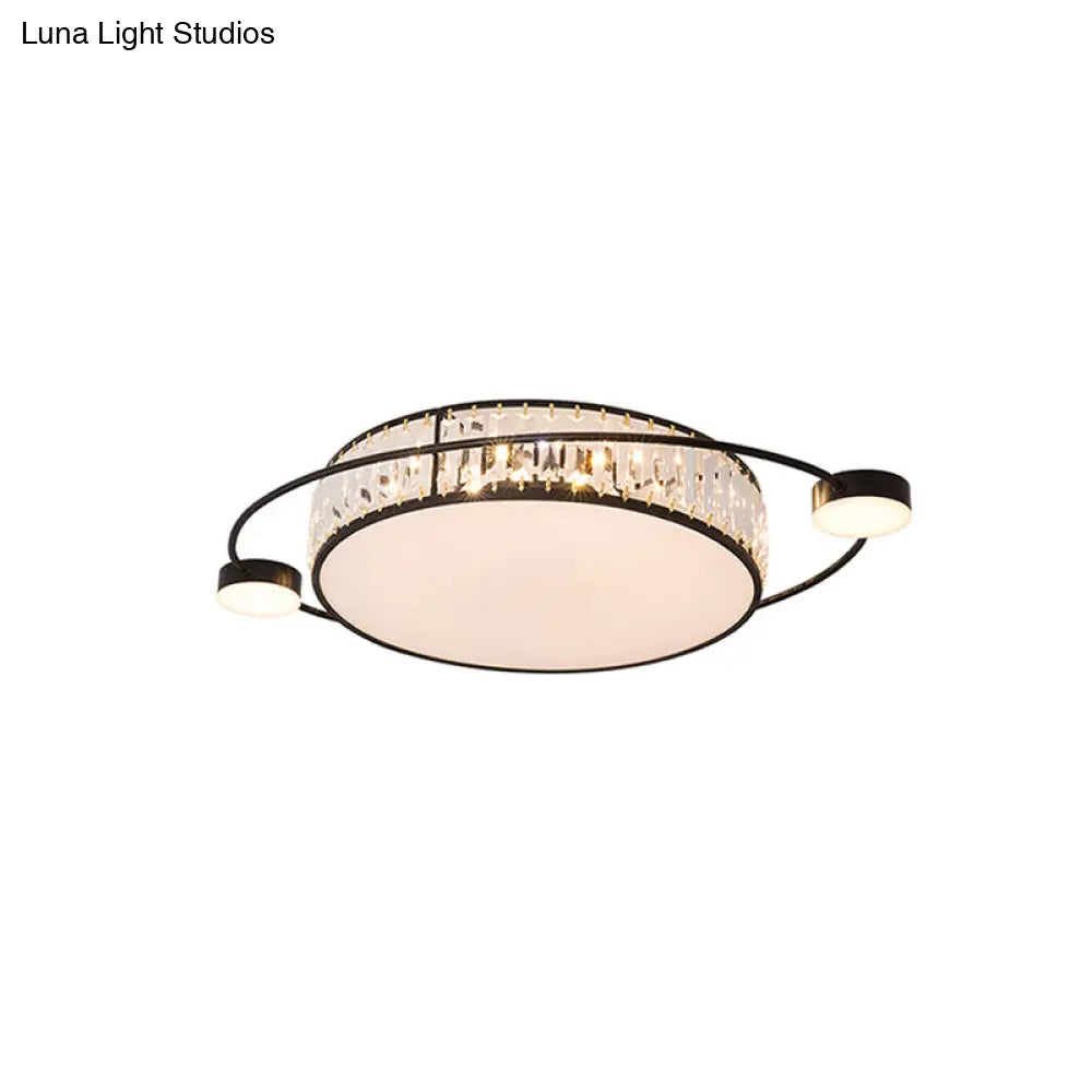 Modern K9 Crystal Black Flush Light Drum Led For Bedroom - 26’/31.5’ W Mount Lighting Fixture