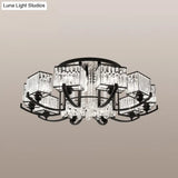 Modern K9 Crystal Semi Flush Mount Ceiling Light: Black Rectangle Fixture For Living Room