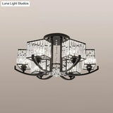 Modern K9 Crystal Semi Flush Mount Ceiling Light: Black Rectangle Fixture For Living Room