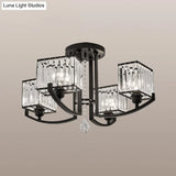 Modern K9 Crystal Semi Flush Mount Ceiling Light: Black Rectangle Fixture For Living Room