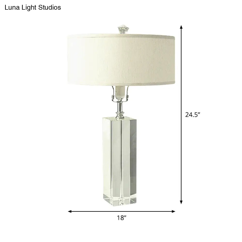 Modern K9 Crystal White Nightstand Lamp For Bedroom - Drum Table Lighting With 1-Bulb