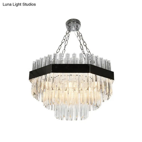 Modern Layered Chandelier Pendant Light With Crystal Bevels - 10 Bulbs In Silver