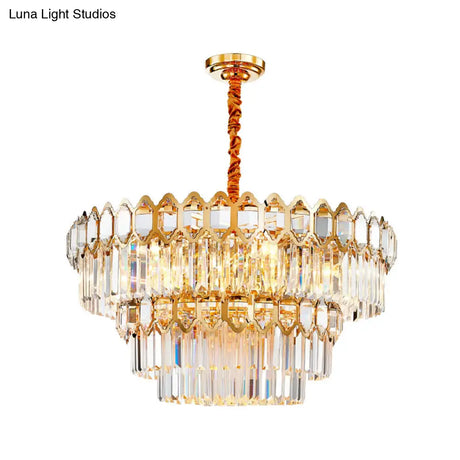 Modern Layered Chandelier With Clear Crystal Prism 8-Light Gold Hanging Fixture