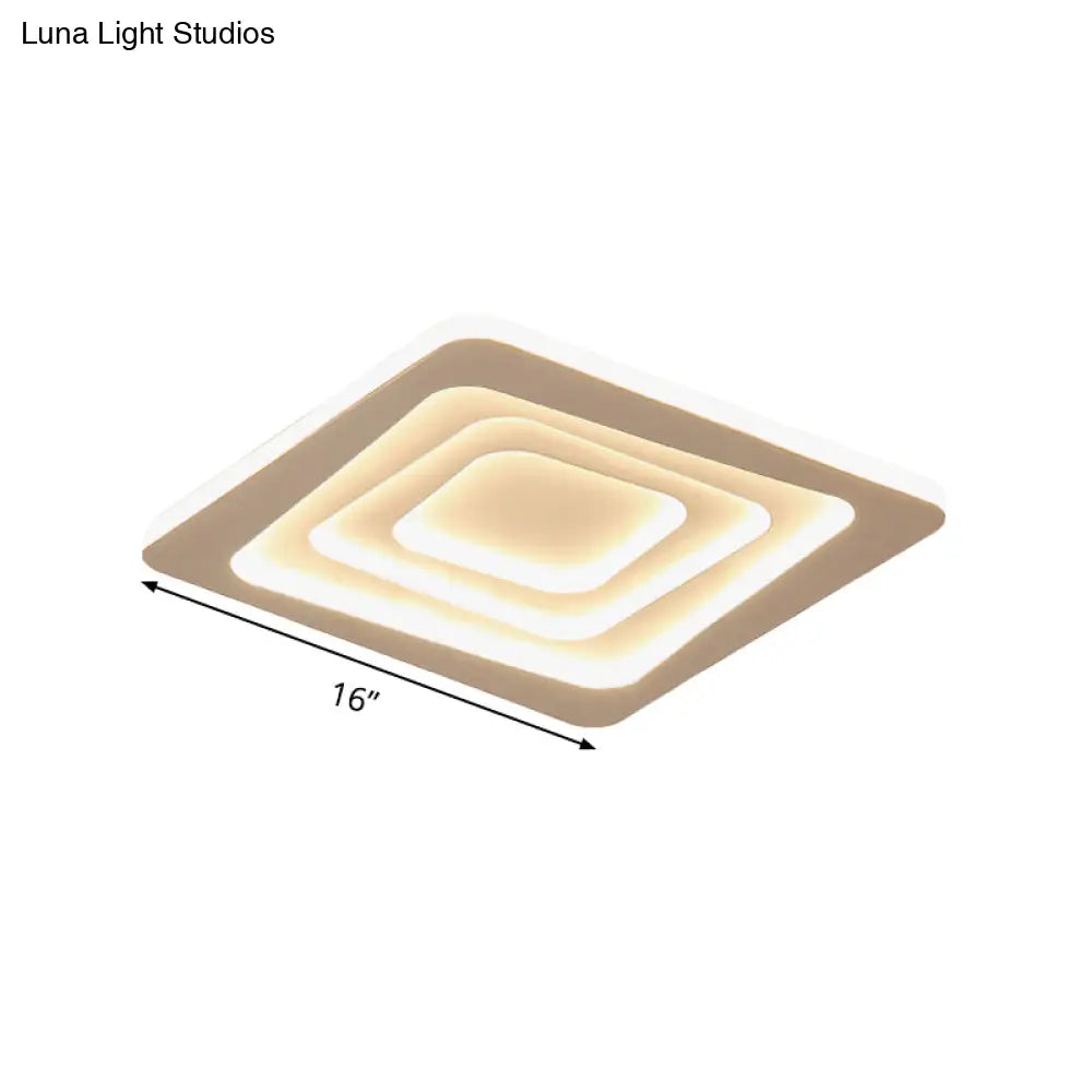 Modern Layered Square Ceiling Light - Led Flush Mount Lamp With Stepless Dimming Remote Control