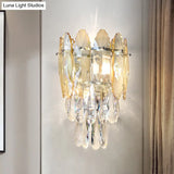 Modern Layered Wall Lighting Clear And Champagne/Smoke Gray Crystal Sconce Fixture 2 Lights