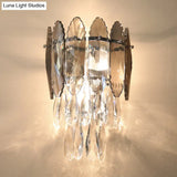 Modern Layered Wall Lighting Clear And Champagne/Smoke Gray Crystal Sconce Fixture 2 Lights