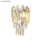 Modern Layered Wall Lighting Clear And Champagne/Smoke Gray Crystal Sconce Fixture 2 Lights