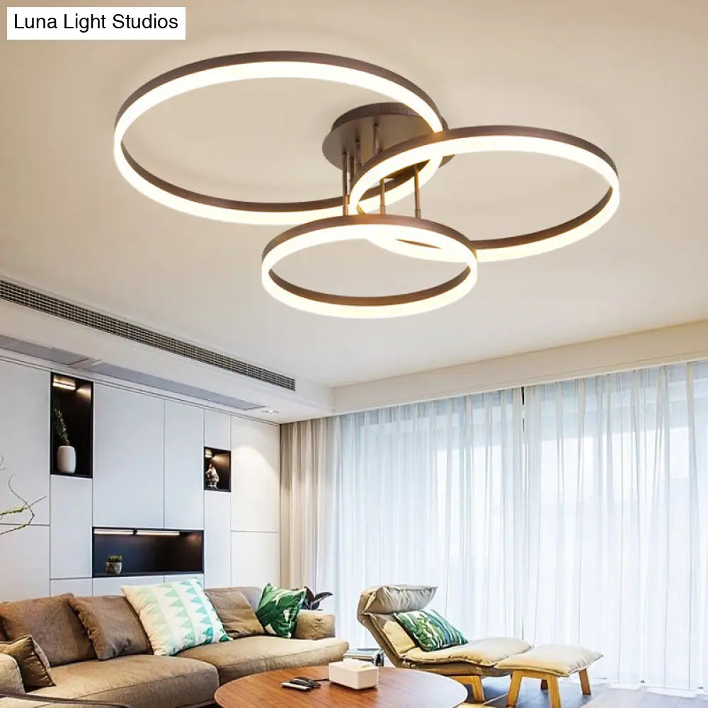 Modern Led Acrylic Ceiling Light Fixture - Brown Semi Flush Mount Lamp In 3 Widths & Tones