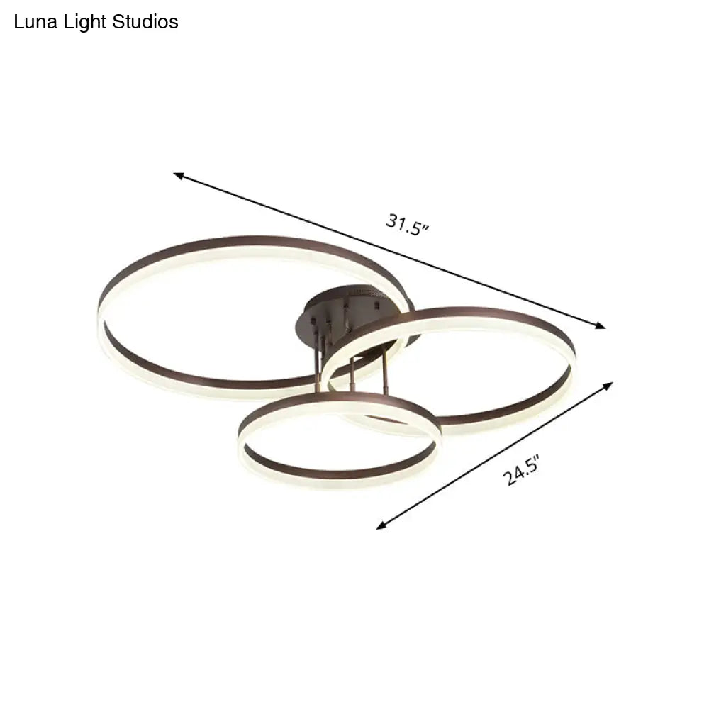 Modern Led Acrylic Ceiling Light Fixture - Brown Semi Flush Mount Lamp In 3 Widths & Tones