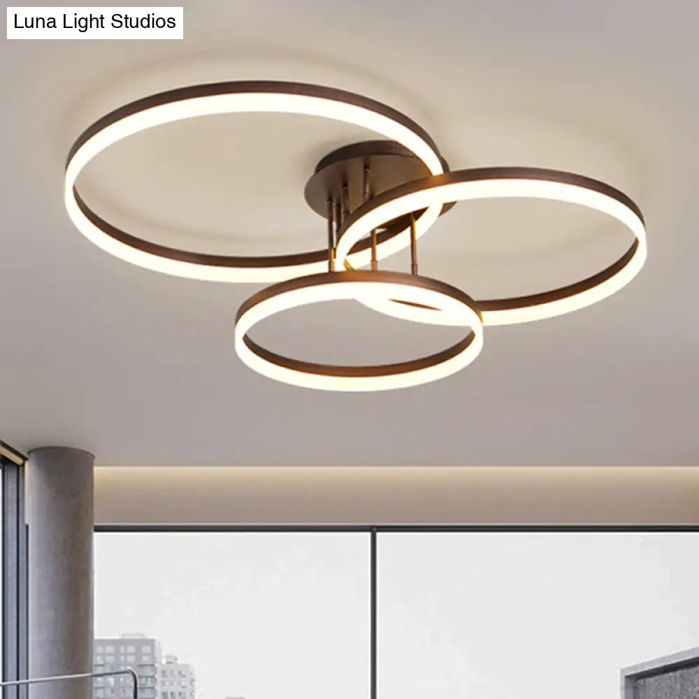 Modern Led Acrylic Ceiling Light Fixture - Brown Semi Flush Mount Lamp In 3 Widths & Tones