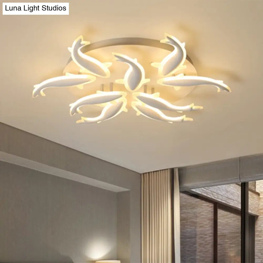 Modern Led Acrylic Fishes Flush Mount Light: Ceiling Fixture With 3/5/9 Lights In