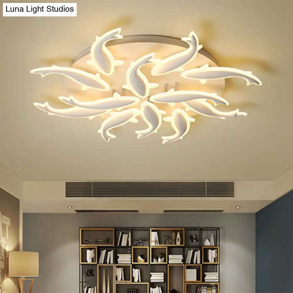 Modern Led Acrylic Fishes Flush Mount Light: Ceiling Fixture With 3/5/9 Lights In