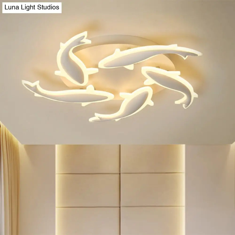 Modern Led Acrylic Fishes Flush Mount Light: Ceiling Fixture With 3/5/9 Lights In