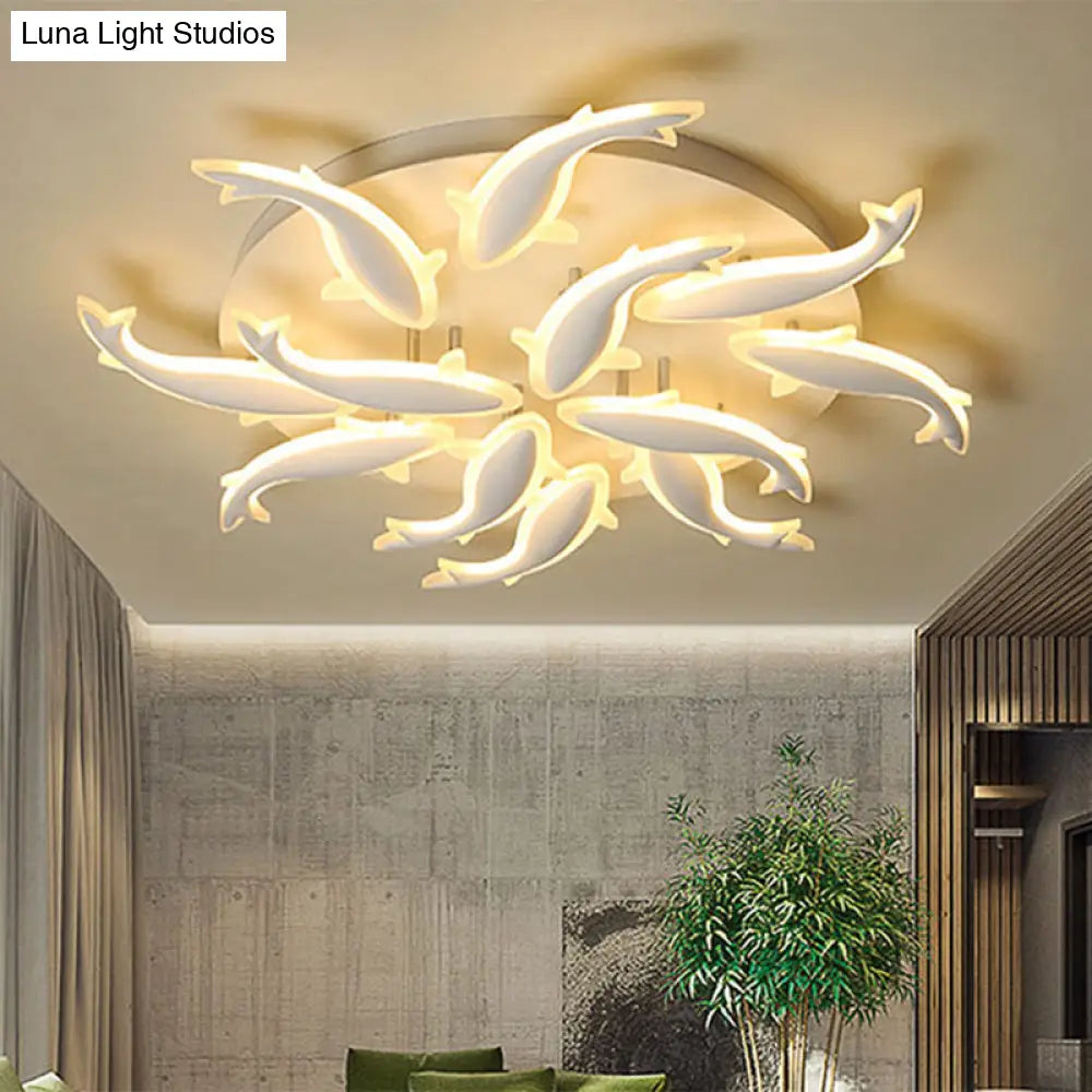 Modern Led Acrylic Fishes Flush Mount Light: Ceiling Fixture With 3/5/9 Lights In