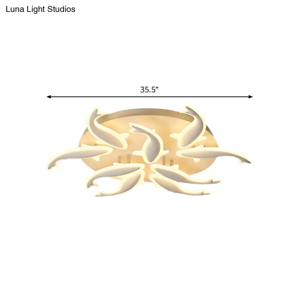 Modern Led Acrylic Fishes Flush Mount Light: Ceiling Fixture With 3/5/9 Lights In