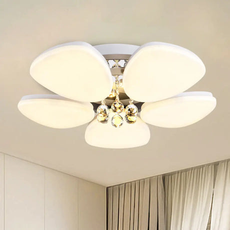 Modern Led Acrylic Flush Mount Ceiling Light With Crystal Ball – White Blossom Design