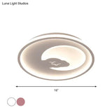 Modern Led Acrylic Flush Mount Light - Pink/White Circle Design 16’/19.5’ Dia Moon And Bird