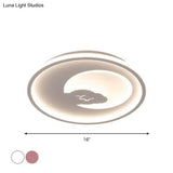 Modern Led Acrylic Flush Mount Light - Pink/White Circle Design 16’/19.5’ Dia Moon And Bird