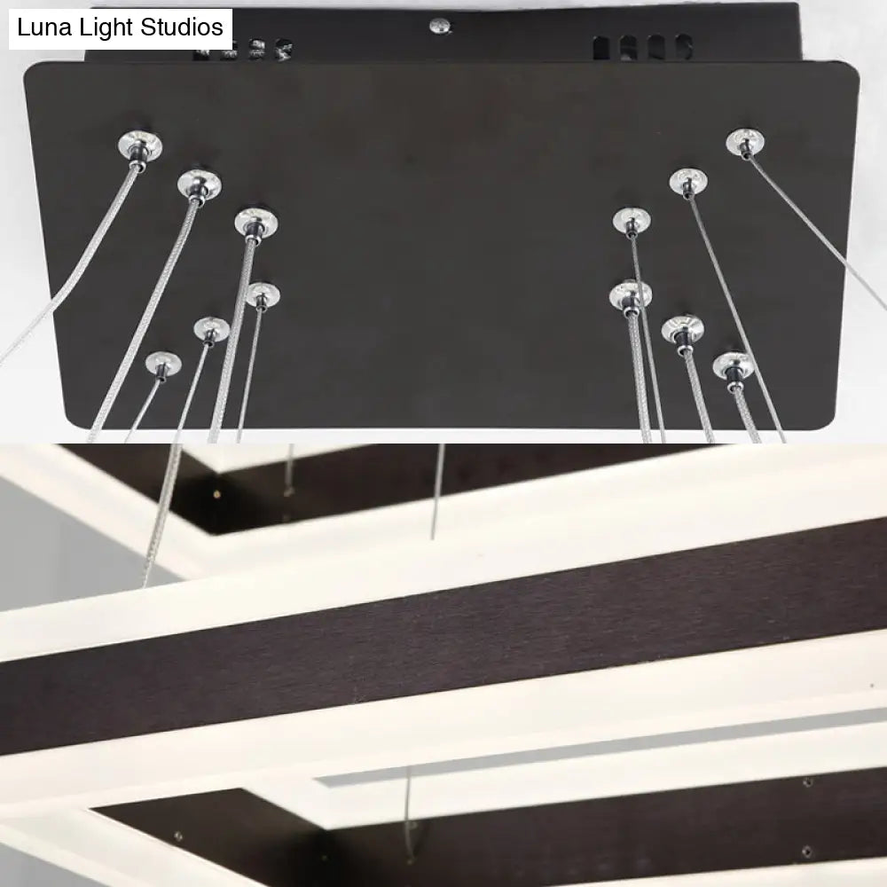 Modern Led Acrylic Rectangular Ceiling Light Chandelier Pendant In Black With Warm/White Option