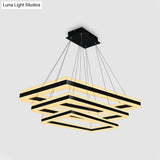 Modern Led Acrylic Rectangular Ceiling Light Chandelier Pendant In Black With Warm/White Option