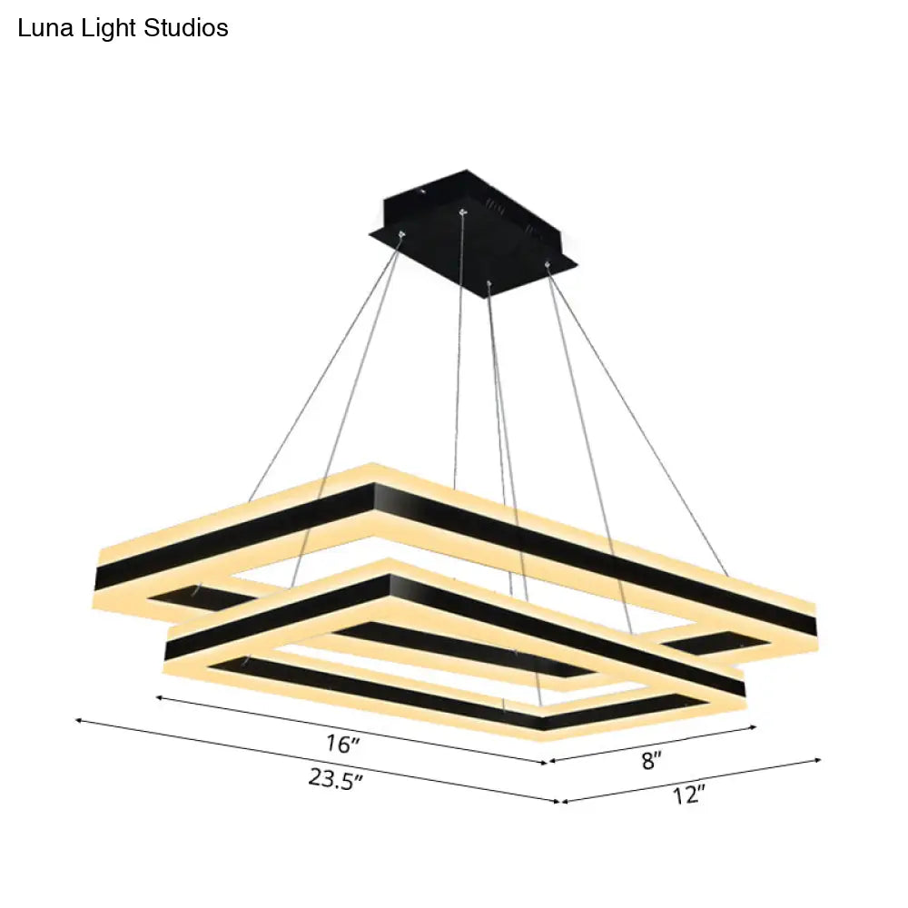 Modern Led Acrylic Rectangular Ceiling Light Chandelier Pendant In Black With Warm/White Option