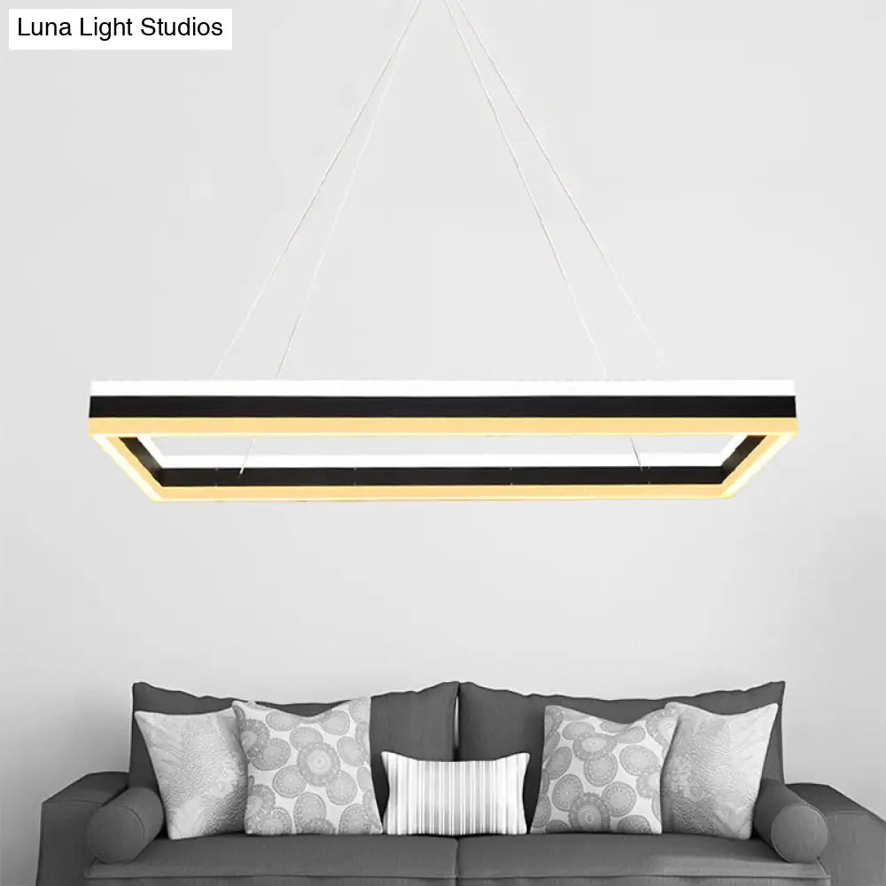 Modern Led Acrylic Rectangular Ceiling Light Chandelier Pendant In Black With Warm/White Option