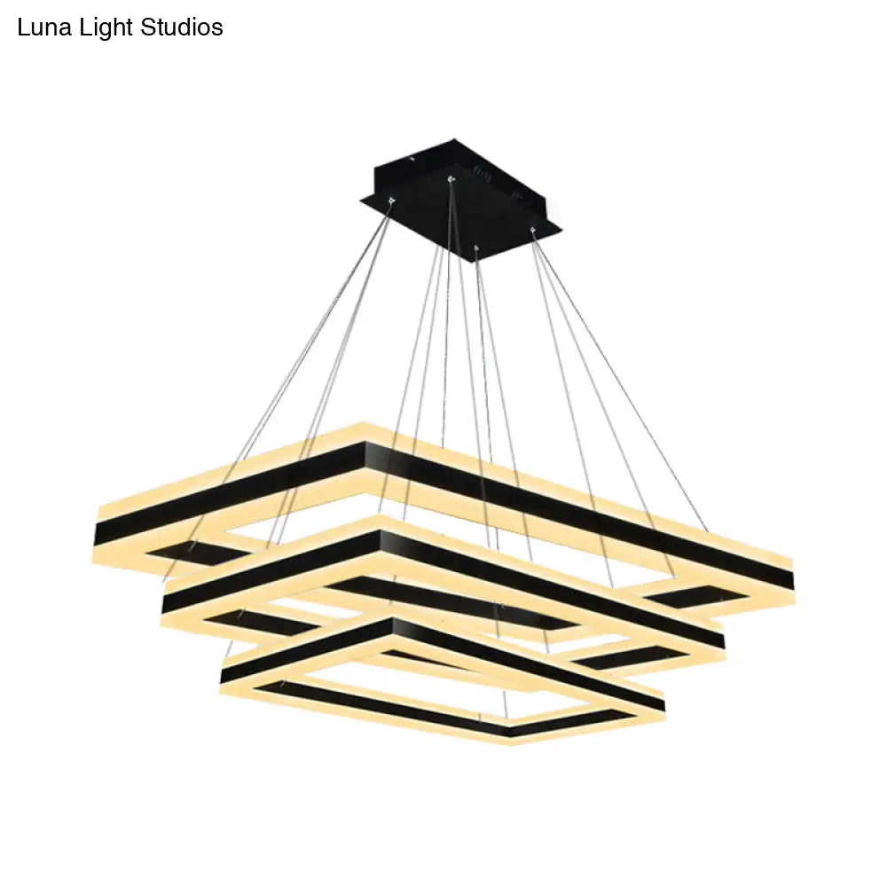 Modern Led Acrylic Rectangular Ceiling Light Chandelier Pendant In Black With Warm/White Option