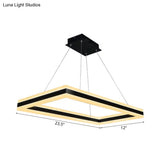 Modern Led Acrylic Rectangular Ceiling Light Chandelier Pendant In Black With Warm/White Option