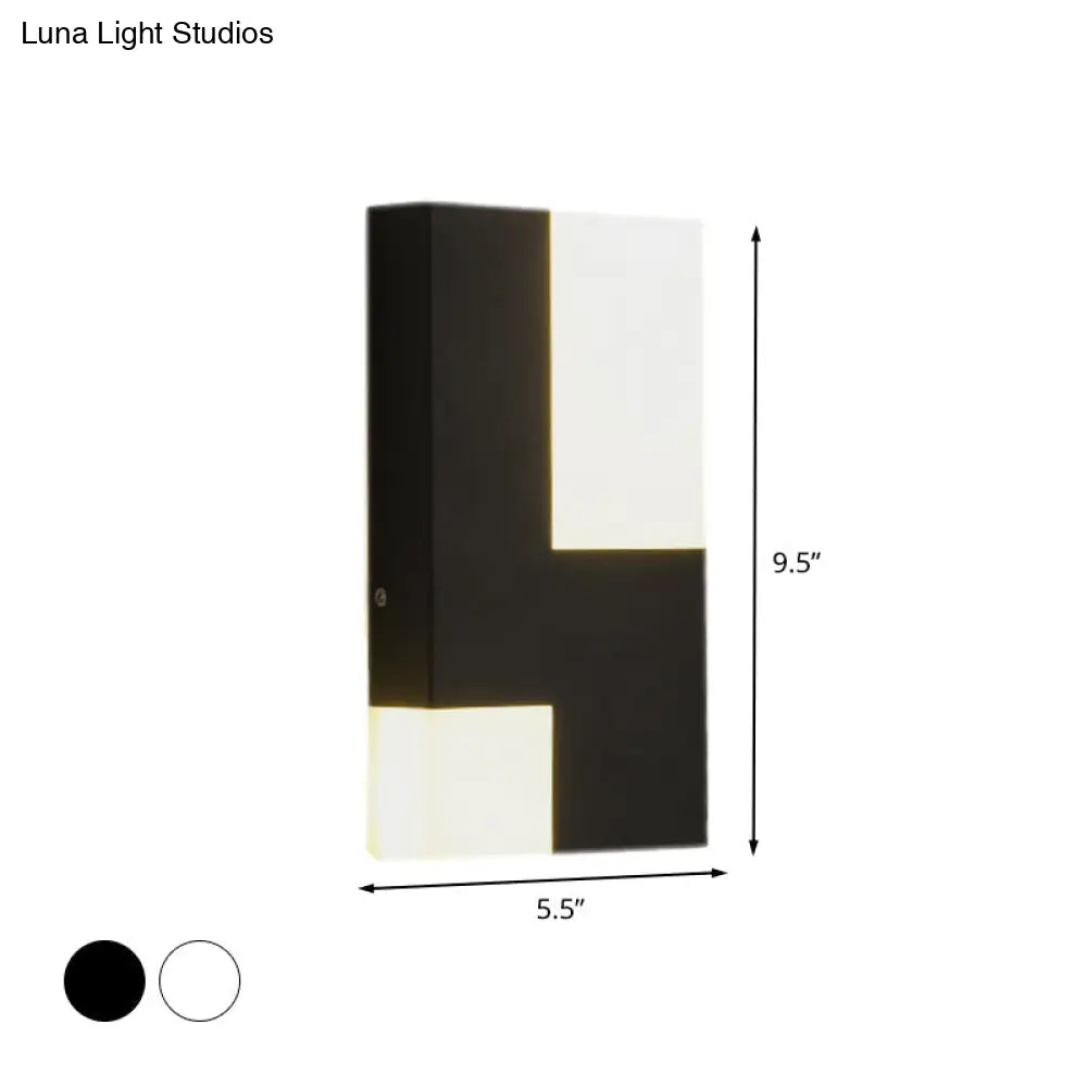 Modern Led Acrylic Wall Sconce Light - White/Black Rectangular Minimalist Lamp For Bedside