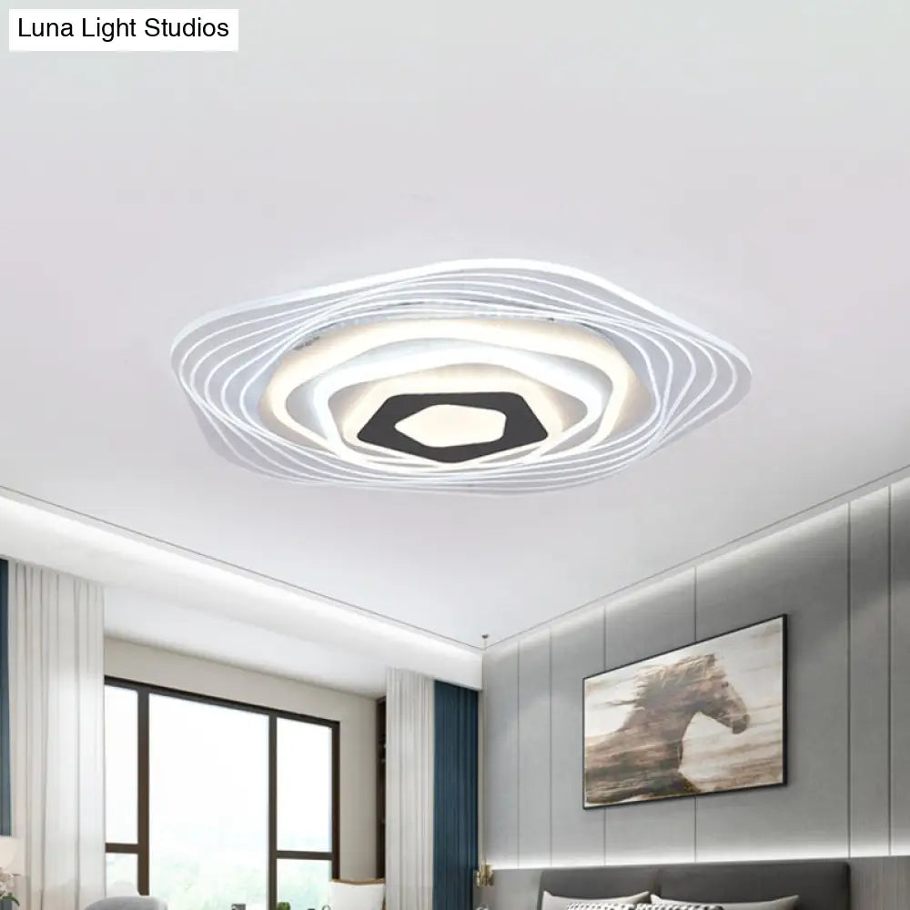 Modern Led Bedroom Ceiling Light: Simplicity White Flush Mount With Acrylic Stacked Shade