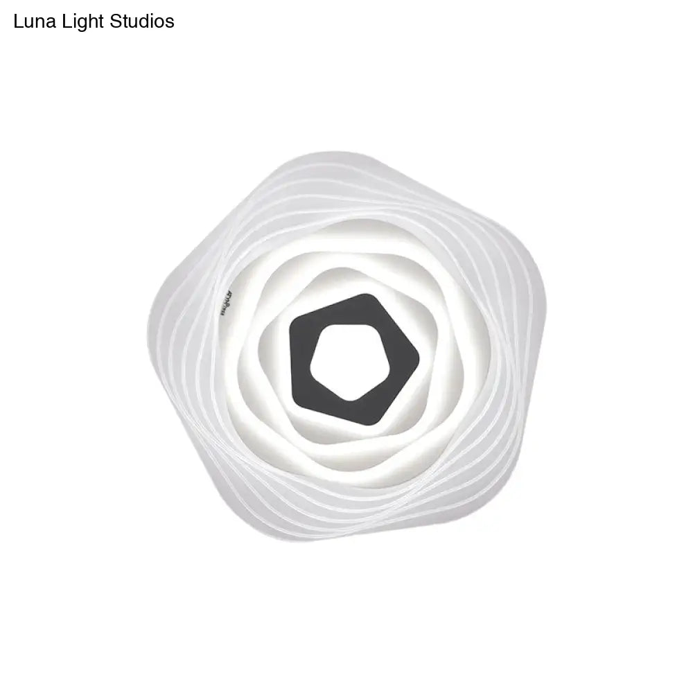 Modern Led Bedroom Ceiling Light: Simplicity White Flush Mount With Acrylic Stacked Shade