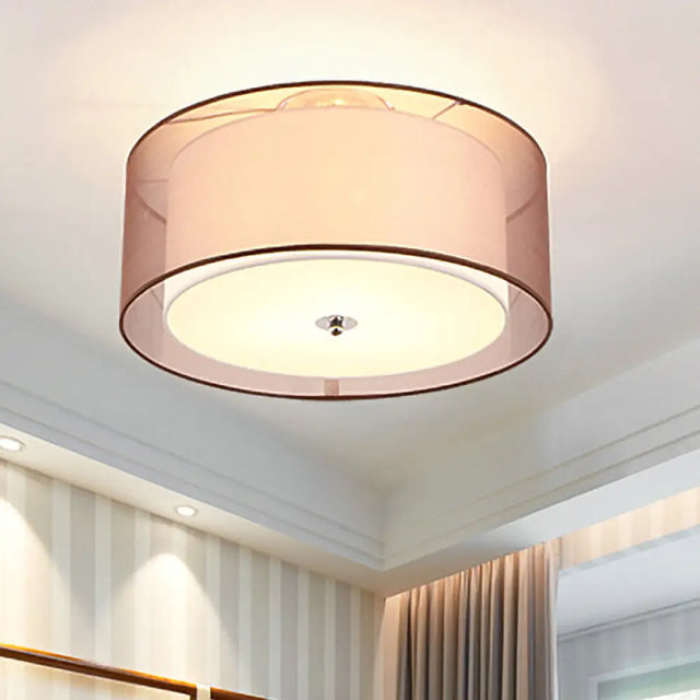 Modern Led Bedroom Ceiling Light With Black Cylinder Fabric Shade - Flush Mount Lamp