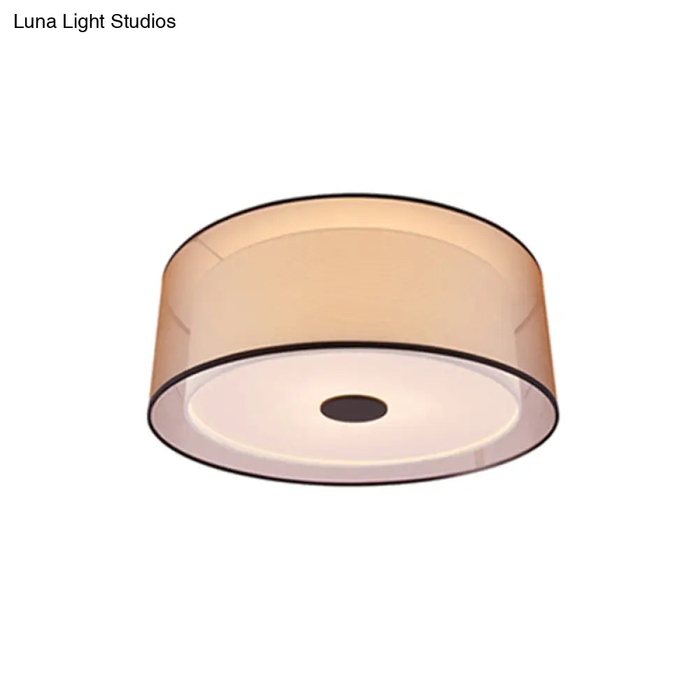Modern Led Bedroom Ceiling Light With Black Cylinder Fabric Shade - Flush Mount Lamp