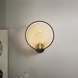 Modern Led Bedroom Sconce Light - Black/White Bedside Wall Fixture With Halo-Ring Shade Black